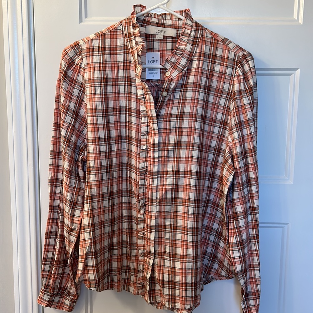 Loft Button Down Ruffle Top size S